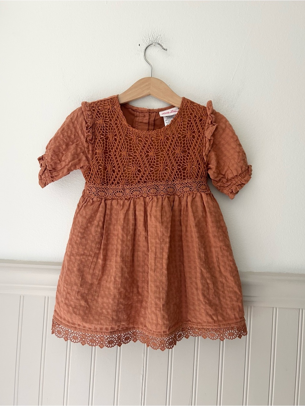 Little Lass Girls Size 4 Rust Crochet Bodice Boho Tunic Top